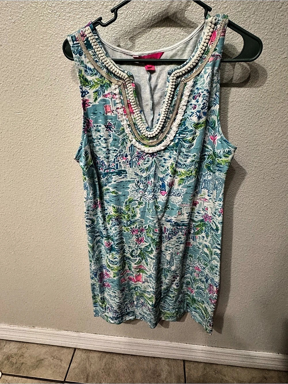Lilly Pulitzer Floral Embellished Tank dress in Blue & Pink Large